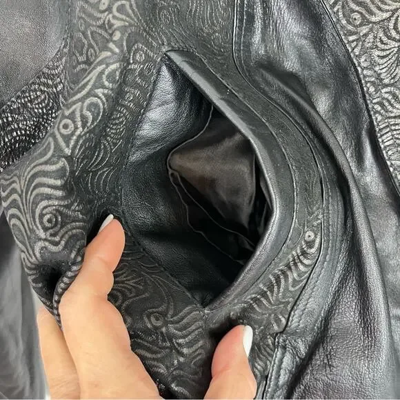 Vintage 80s Womens Black Leather Jacket Cropped Mob Wife Retro Moto Urban Medium - Picture 7 of 11